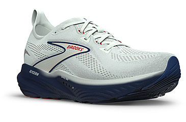 Image of Brooks Glycerin 22 Road Running Shoes - Mens, Gray/Navy Peony/Fiery Red, 9.5, 1D, 1104451D404.095