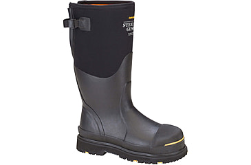 Image of Dryshod Steel-Toe Adjustable Gusset Work Boot, Black/Yellow, 16, STG-UH-BK-016