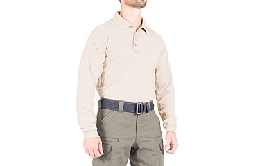Image of First Tactical Performance Long Sleeve Polo - Mens, Khaki, Tall/2XL, 111503-055-XXL-T