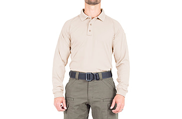 Image of First Tactical Performance Long Sleeve Polo - Mens, Khaki, Tall/2XL, 111503-055-XXL-T