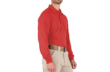 Image of First Tactical Performance Long Sleeve Polo - Mens, Red, Tall/2XL, 111503-400-XXL-T