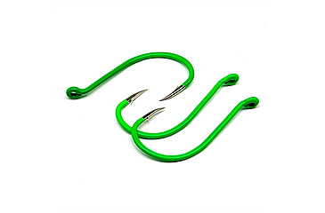 Image of Gamakatsu Octopus Hook, Barbed, Needle Point Ringed Eye, Fluorescent Green, Size 2, 6 per Pack, 02609-LG