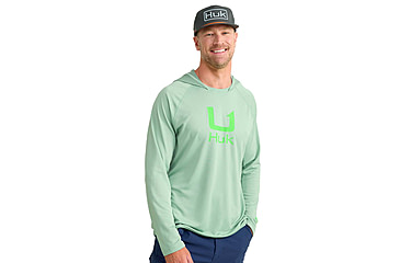 Image of HUK Performance Fishing Icon Performance Hoodie - Mens, Fog Green, Extra Large, H1200574-315-XL