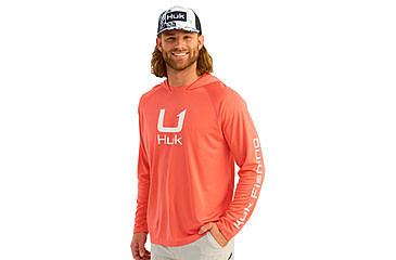 Image of HUK Performance Fishing Icon Performance Hoodie - Mens, Fresh Salmon, 2XL, H1200574-821-XXL