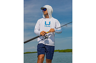 Image of HUK Performance Fishing Icon Performance Hoodie - Mens, White, Large, H1200574-100-L