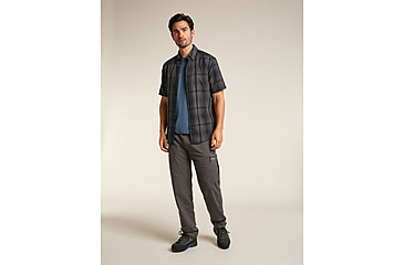 Image of Icebreaker Merino 125 Cool-Lite Steveston SS Shirt Plaid - Mens, Obsidian/Black, Large, IB0A579W0GDL
