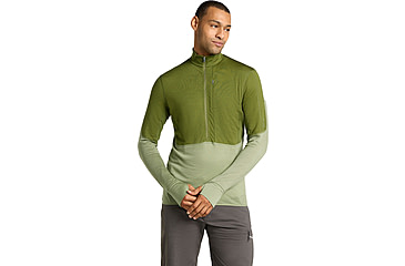 Image of Icebreaker Merino Blend 200 RealFleece Descender LS Half Zip Hoodie - Men's, Sphagnum/Lichen/CB, 2XL, IBBA56VY0GBXXL