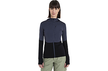 Image of Icebreaker Merino Blend 200 RealFleece Descender LS Zip Hoodie - Womens, Graphite/Black/CB, Extra Large, IBBA56YNA63XL