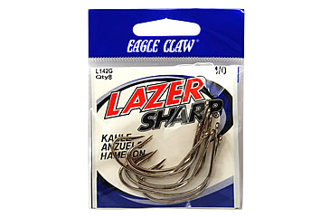Image of Lazer Sharp 'Kahle Hook,Offset,Ringed Eye,Non-Forged,Plain Shank,Needlepoint,Gold,G-Pack Hooks L142G-1