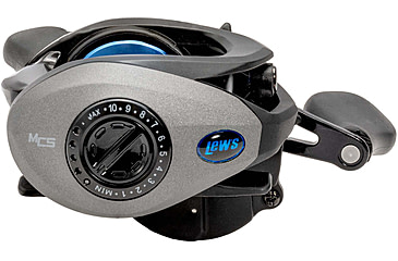 Image of Lew’s American Hero Baitcast Reel, 4+1 Bearings, 7.5-1 Ratio, 1-PC Graphite Frame, Speed Gears, Speed Lube, Magnetic Control System, Rulon Drag, LH Retrieve, Gray/Black/Blue, AH1SHLG2