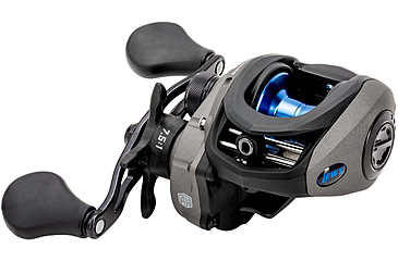 Image of Lew’s American Hero Baitcast Reel, 4+1 Bearings, 7.5-1 Ratio, 1-PC Graphite Frame, Speed Gears, Speed Lube, Magnetic Control System, Rulon Drag, RH Retrieve, Gray/Black/Blue, AH1SHG2