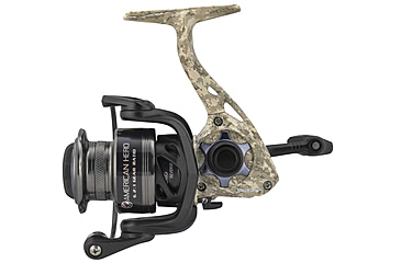 Image of Lew’s American Hero Camo Spinning Reel, SZ 300 Reel, 5+1 Bearings, 6.2-1 Ratio, 1-PC Graphite Frame, Oiled Felt Multi-Disc Drag, Camo/Black, Clam Pack, AHC300G2C