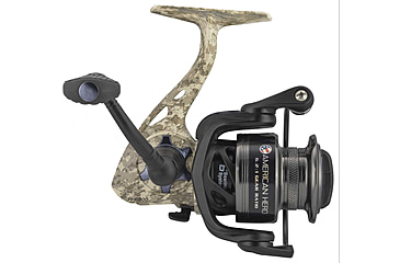Image of Lew’s American Hero Camo Spinning Reel, SZ 300 Reel, 5+1 Bearings, 6.2-1 Ratio, 1-PC Graphite Frame, Oiled Felt Multi-Disc Drag, Camo/Black, Clam Pack, AHC300G2C