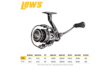 Image of Lew’s Custom Lite Spinning Reel, SZ 200, 6.2-1 Ratio, 10+1 Bearings, CL200