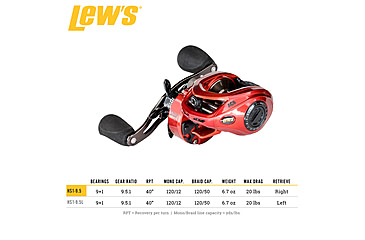 Image of Lew’s HyperSpeed LFS Baitcast Reel, RH Retrieve, 9.5-1 Ratio, 9+1 Bearings, HS1-9.5