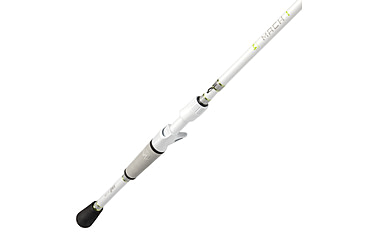 Image of Lew’s MACH 1 Casting Rod, 7ft 2in, 2-PC IM7 Graphite Rod w/ Medium-Heavy  and Fast, Winn Dri-Tac Split-Grip, Graphite Skeletal Reel Seat, White/Black/Green, M1JR-2