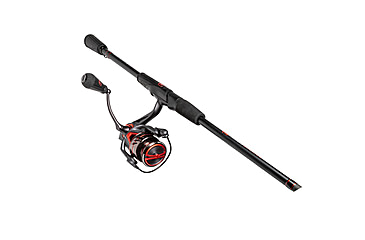 Image of Lew’s MACH Jacked Spinning Reel and Rod Combo, 6ft 6in, 1-PC HM50 Graphite Rod, Ultra-Light  w/ Fast, SZ 100 Reel, 5.2-1 Ratio, Tanso Tech Frame, Black/Red, MJ1066ULS