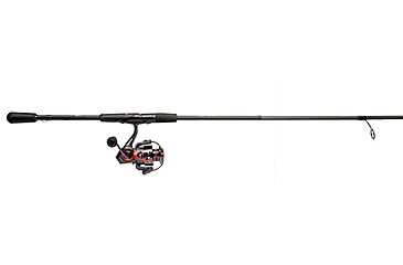 Image of Lew’s MACH Jacked Spinning Reel and Rod Combo, 6ft 6in, 1-PC HM50 Graphite Rod, Ultra-Light  w/ Fast, SZ 100 Reel, 5.2-1 Ratio, Tanso Tech Frame, Black/Red, MJ1066ULS