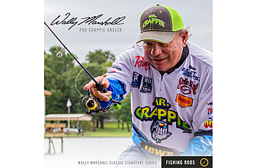 Image of Lew's Wally Marshall Classic Signature Casting Rod, 5ft 6in 1-PC IM8 Graphite Rod, Medium-Light, Moderate, Stainless Steel Guides, Cork Split-Grip, Black/Green, WMCS56MLC