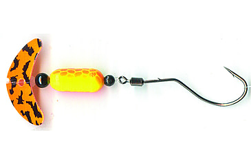 Image of Macks Lure Smile Blade Spindrift Walleye Spinner, Number 1 Hook 72in Leader, Orange Black Tiger Smile Blade/Chrt Org Scale Pill, 63351