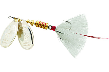 Image of Mepps Double Blade Aglia In-Line Spinner, 5/16 oz, Dressed Treble, Silver/Silver Blades/White Tail, BD3TS2-W