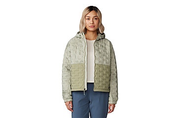 Image of Mountain Hardwear Stretchdown Light Full Zip Hoody - Womens, White Sage Vapors Print, Mantis Green, Extra Large, 2077681341-XL