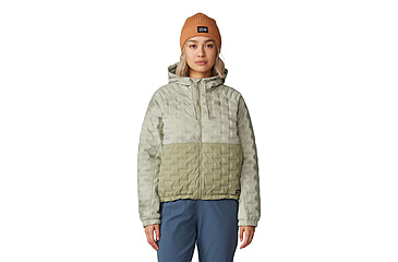 Image of Mountain Hardwear Stretchdown Light Full Zip Hoody - Womens, White Sage Vapors Print, Mantis Green, Extra Large, 2077681341-XL
