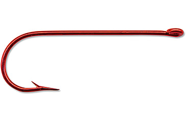 Image of Mustad Aberdeen Hook, Round Bend, Light Wire Ringed Eye, Red, Size 4, 10 per Pack, 3261-RB-4-10