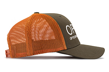 Image of OPMOD Trucker Hat Embroidered Logo, Dark Loden/Jaffa Orange, OPM-Dark Loden/Jaffa Orange