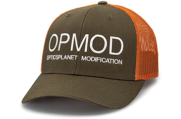 Image of OPMOD Trucker Hat Embroidered Logo, Dark Loden/Jaffa Orange, OPM-Dark Loden/Jaffa Orange