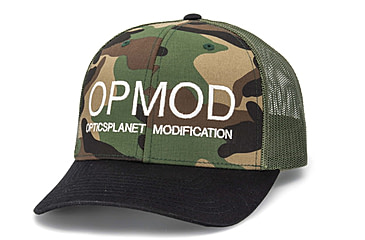 Image of OPMOD Trucker Hat Embroidered Logo, Green Camo/Loden/Black, OPM-Gro/Lod/Bla Camden/Bck