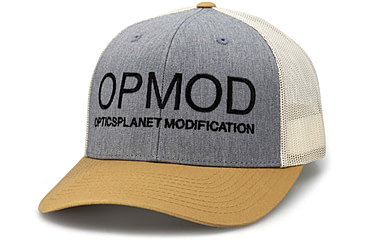 Image of OPMOD Trucker Hat Embroidered Logo, Heather Grey/Birch/Biscuit, OPMBist-HeatGrey/Bir
