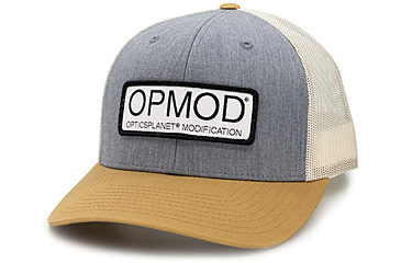 Image of OPMOD Trucker Hat Embroidered Patch, Heather Grey/Birch/Biscuit, OPMHea Greiscuit-Heath/Bi