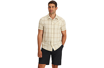 Image of Outdoor Research Astroman Short Sleeve Sun Shirt - Mens, Oyster Plaid, M, 2822782709007