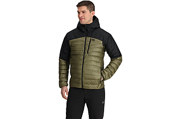 Image of Outdoor Research Helium Down Hoodie Jacket - Mens, Ranger Green/Black, S, 2775722779006