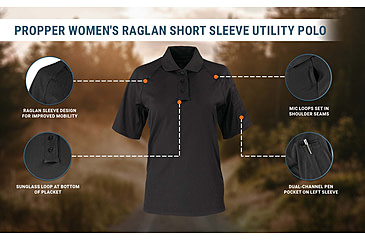 Image of Propper Raglan Utility Short Sleeve Polo - Womens, Black, S, F530901001S