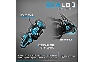 Image of Quantum Benchmark Spinning Reel and Rod Combo, 10ft, 2-PC, Heavy, Moderate-Fast Rod, Graphite Composite Blank, SZ 8000 Reel, 5+1 Bearings, 4.7-1 Ratio, Silver/Blue, BK8000102H2040.P2