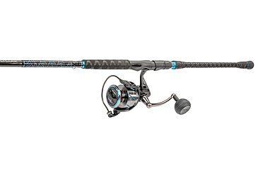 Image of Quantum Benchmark Spinning Reel and Rod Combo, 9ft, 2-PC, Med-Heavy, Moderate-Fast Rod, Graphite Composite Blank, SZ 6000 Reel, 5+1 Bearings, 5.6-1 Ratio, Silver/Blue, BK6000902MH1530.P2