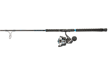Image of Quantum Benchmark Spinning Reel and Rod Combo, 7ft, 1-PC, Med-Heavy, Moderate-Fast Rod, Graphite Composite Blank, SZ 6000 Reel, 5+1 Bearings, 5.6-1 Ratio, Silver/Blue, BK6000701MH1225.P2
