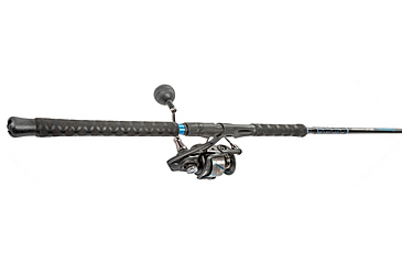 Image of Quantum Benchmark Spinning Reel and Rod Combo, 7ft, 1-PC, Med-Heavy, Moderate-Fast Rod, Graphite Composite Blank, SZ 6000 Reel, 5+1 Bearings, 5.6-1 Ratio, Silver/Blue, BK6000701MH1225.P2