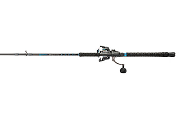 Image of Quantum Benchmark Spinning Reel and Rod Combo, 7ft, 1-PC, Med-Heavy, Moderate-Fast Rod, Graphite Composite Blank, SZ 6000 Reel, 5+1 Bearings, 5.6-1 Ratio, Silver/Blue, BK6000701MH1225.P2