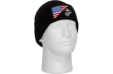 Image of Rothco USMC Eagle, Globe and Anchor / US Flag Deluxe Fine Knit Watch Cap, Black, 5498-Black