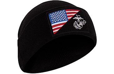 Image of Rothco USMC Eagle, Globe and Anchor / US Flag Deluxe Fine Knit Watch Cap, Black, 5498-Black