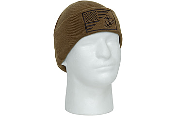 Image of Rothco USMC Eagle, Globe and Anchor / US Flag Deluxe Fine Knit Watch Cap, Coyote Brown, 5428-CoyoteBrown