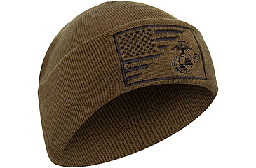 Image of Rothco USMC Eagle, Globe and Anchor / US Flag Deluxe Fine Knit Watch Cap, Coyote Brown, 5428-CoyoteBrown