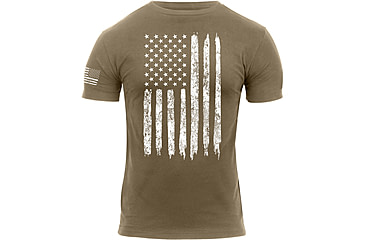 Image of Rothco Distressed US Flag Athletic Fit T-Shirt, Coyote Brown, Small, 2632-CoyoteBrown-S