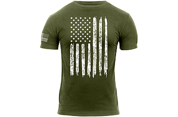 Image of Rothco Distressed US Flag Athletic Fit T-Shirt, Olive Drab, Small, 2832-OliveDrab-S