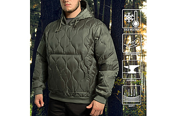 Image of Rothco Quilted Woobie Hooded Sweatshirt - Mens, Olive Drab, Small, 10498-OliveDrab-S