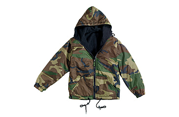 Image of Rothco Reversible Lined Jacket With Hood, Woodland Camo, Small, 8463-WoodlandCamo-S
