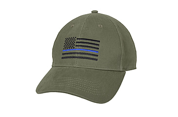 Image of Rothco Thin Blue Line Flag Low Profile Cap, Olive Drab, 4425-OliveDrab